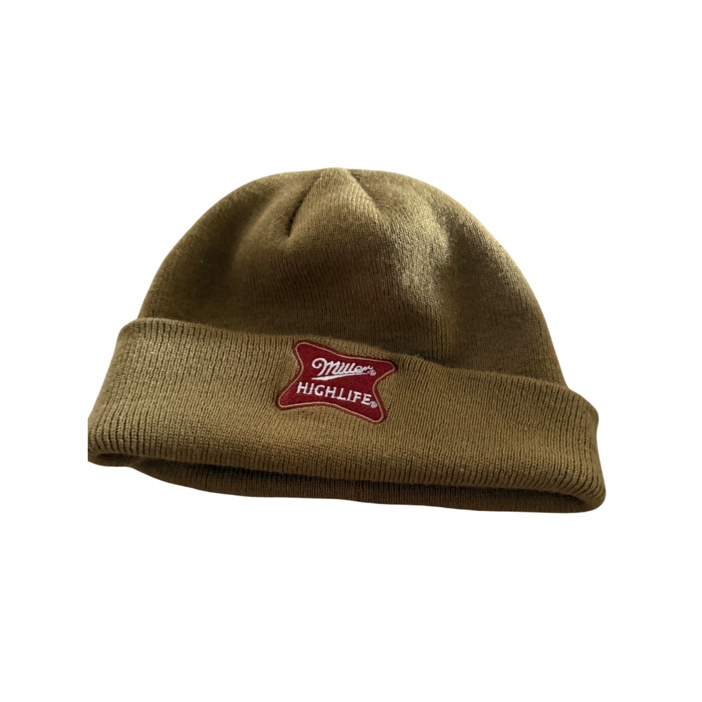 Miller High Life Beer Logo Cuffed Beanie Hat Olive Green Mad Engine Mens OSFM